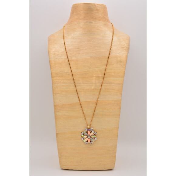 J. Crew Crystal Pendant Necklace Multi-Color Rhinestone Brushed Gold Shiny Bin3A - Picture 7 of 12